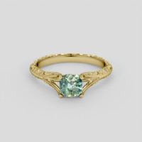 1.02 Ct. Bluish Green Sapphire Ring, 18K Yellow Gold 1