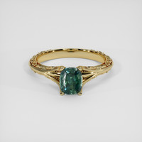 1.30 Ct. Bluish Green Sapphire Ring, 18K Yellow Gold 1