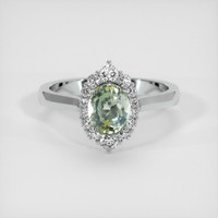1.09 Ct. Yellowish Green Sapphire Ring, 18K White Gold 1