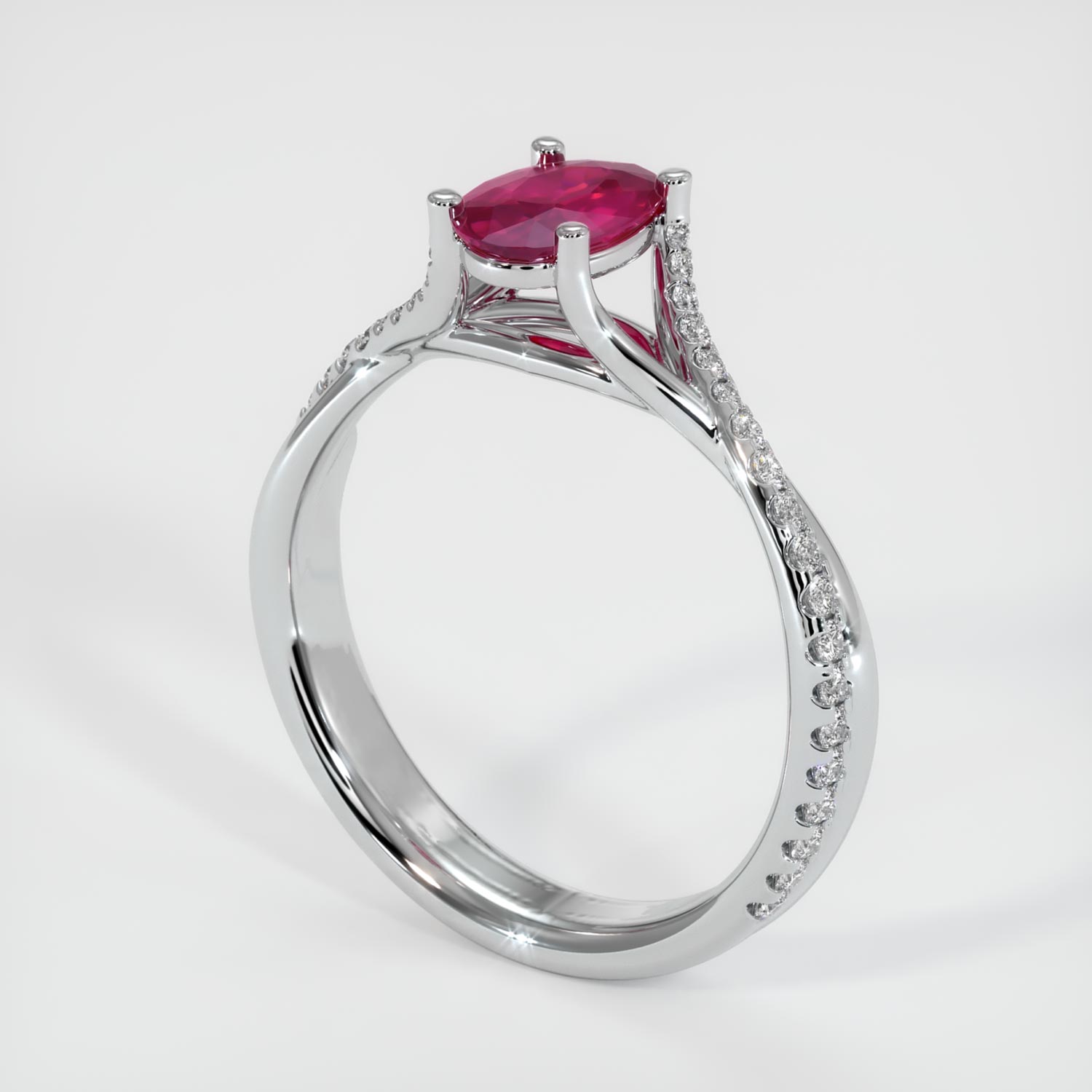 Pave Ruby Ring 0.70 Ct., 14K White Gold