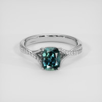 1.36 Ct. Bluish Green Sapphire Ring, 18K White Gold 1