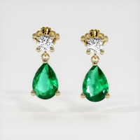 Accent Stones Emerald Earrings 1.12 Ct.Tw.Total Carat Weight, 18K Yellow Gold Preview