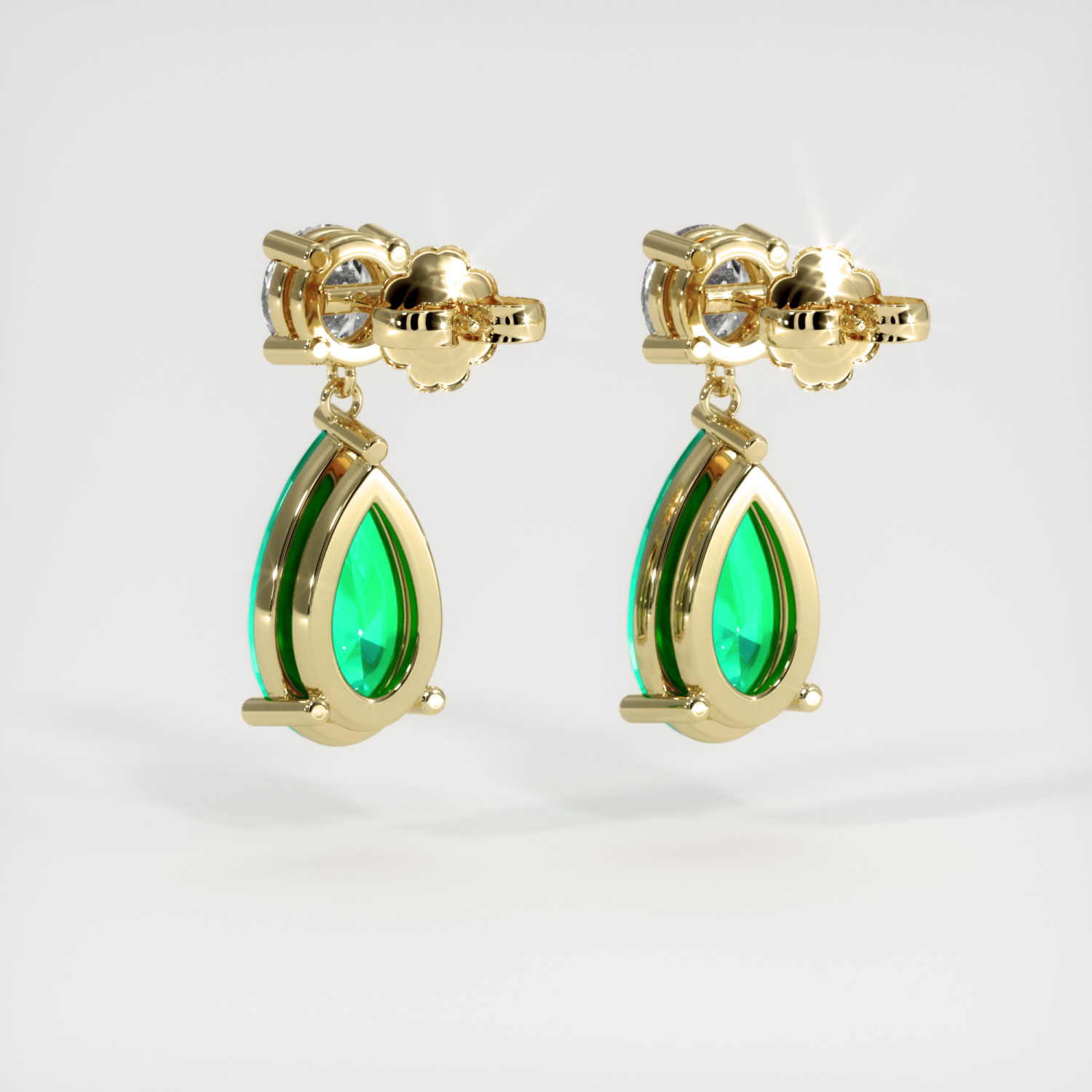 Accent Stones Emerald Earrings 2.86 Ct.Tw.Total Carat Weight, 18K Yellow  Gold