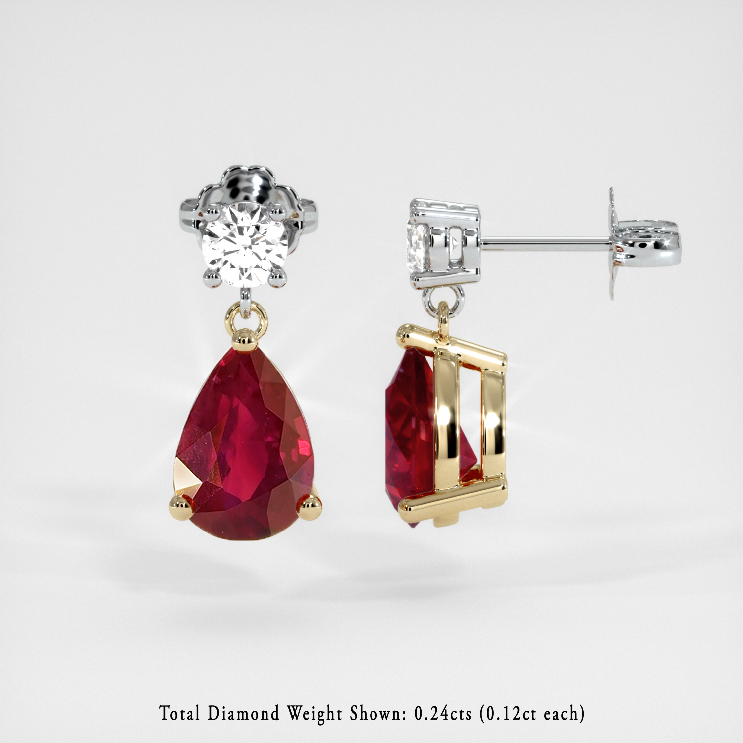 Accent Stones Ruby Earring 1.92 Ct.Tw.Total Carat Weight, 14K Yellow & White