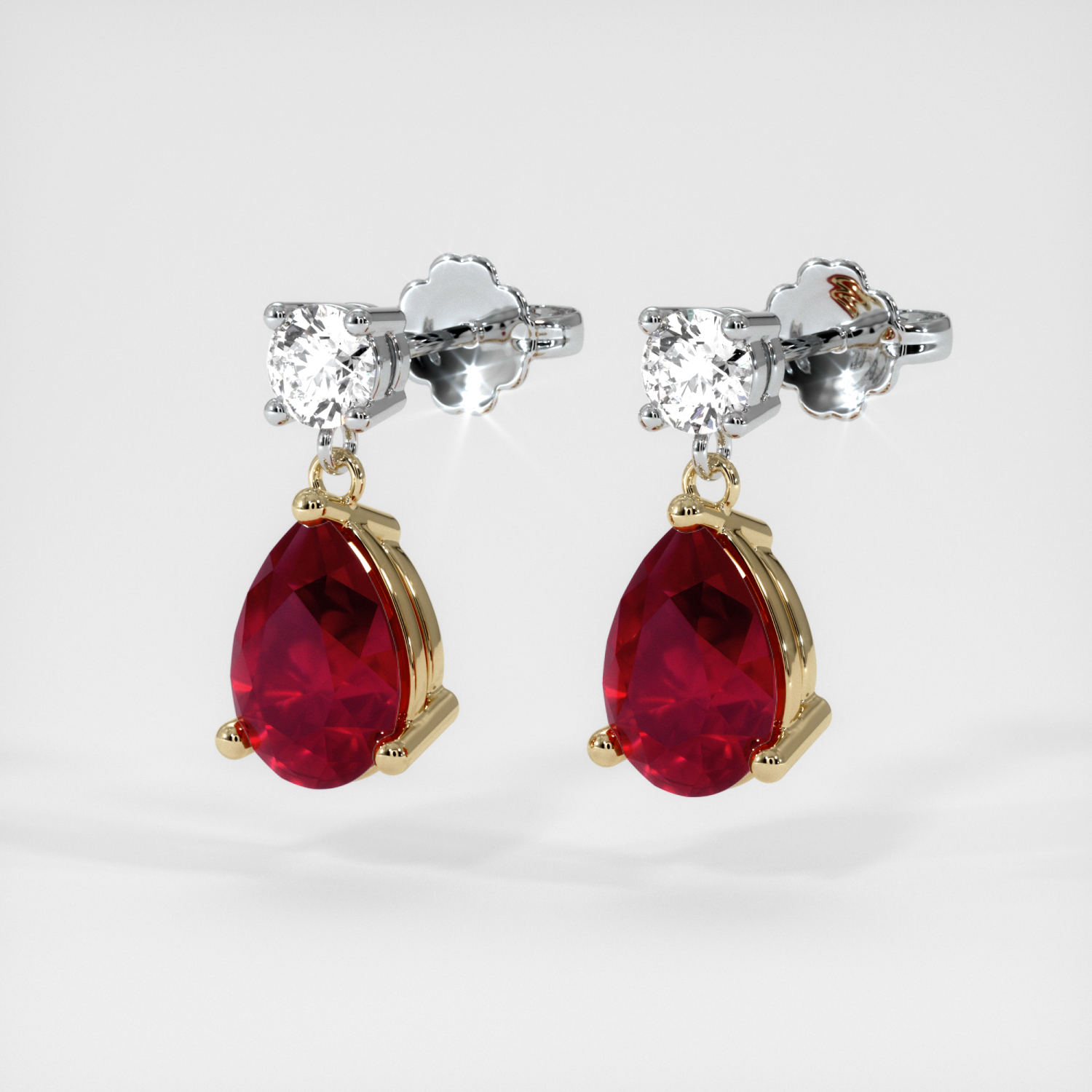 Accent Stones Ruby Earring 1.92 Ct.Tw.Total Carat Weight, 14K Yellow & White