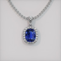 3.02 Ct. Blue Sapphire Pendant, 18K White Gold 1