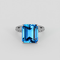 7.72 Ct. Swiss Blue Topaz Ring, 14K White Gold 1