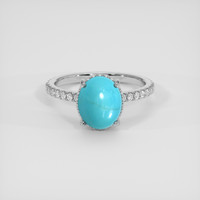 2.22 Ct. Blue Turquoise Ring, 14K White Gold 1