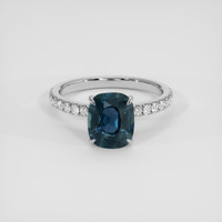 2.56 Ct. Greenish Blue Sapphire Ring, 18K White Gold 1