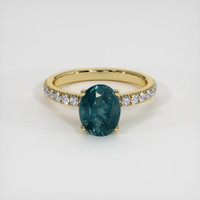 2.52 Ct. Greenish Blue Sapphire Ring, 14K Yellow Gold 1