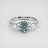 1.39 Ct. Bluish Green Sapphire Ring, 18K White Gold 1
