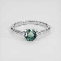 0.72 Ct. Bluish Green Sapphire Ring, 14K White Gold 1