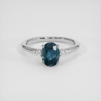 1.90 Ct. Greenish Blue Sapphire Ring, 18K White Gold 1