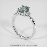 1.63 Ct. Bluish Green Sapphire Ring, 18K White Gold 2