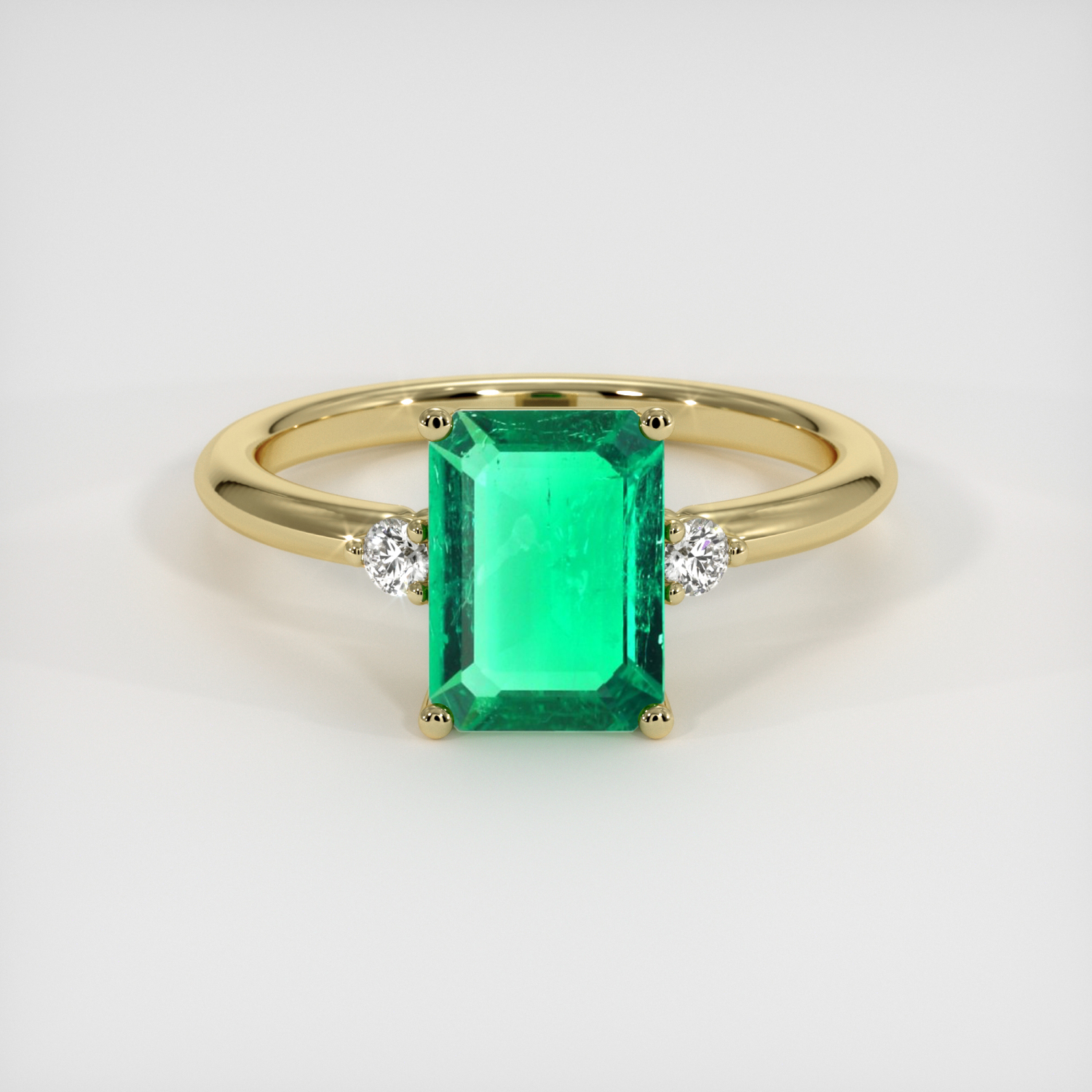 Three Stone Emerald Ring 1.33 Ct., 18K Yellow Gold