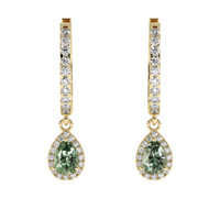 0.85 Ct.Tw. Green Sapphire Earrings, 18K Yellow Gold 1