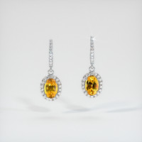 <span>1.12</span>&nbsp;<span class="tooltip-light">Ct.Tw.<span class="tooltiptext">Total Carat Weight</span></span> Orangish Yellow Sapphire Earrings, 18K White Gold 1