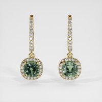 1.92 Ct.Tw. Green Sapphire Earrings, 14K Yellow Gold 1