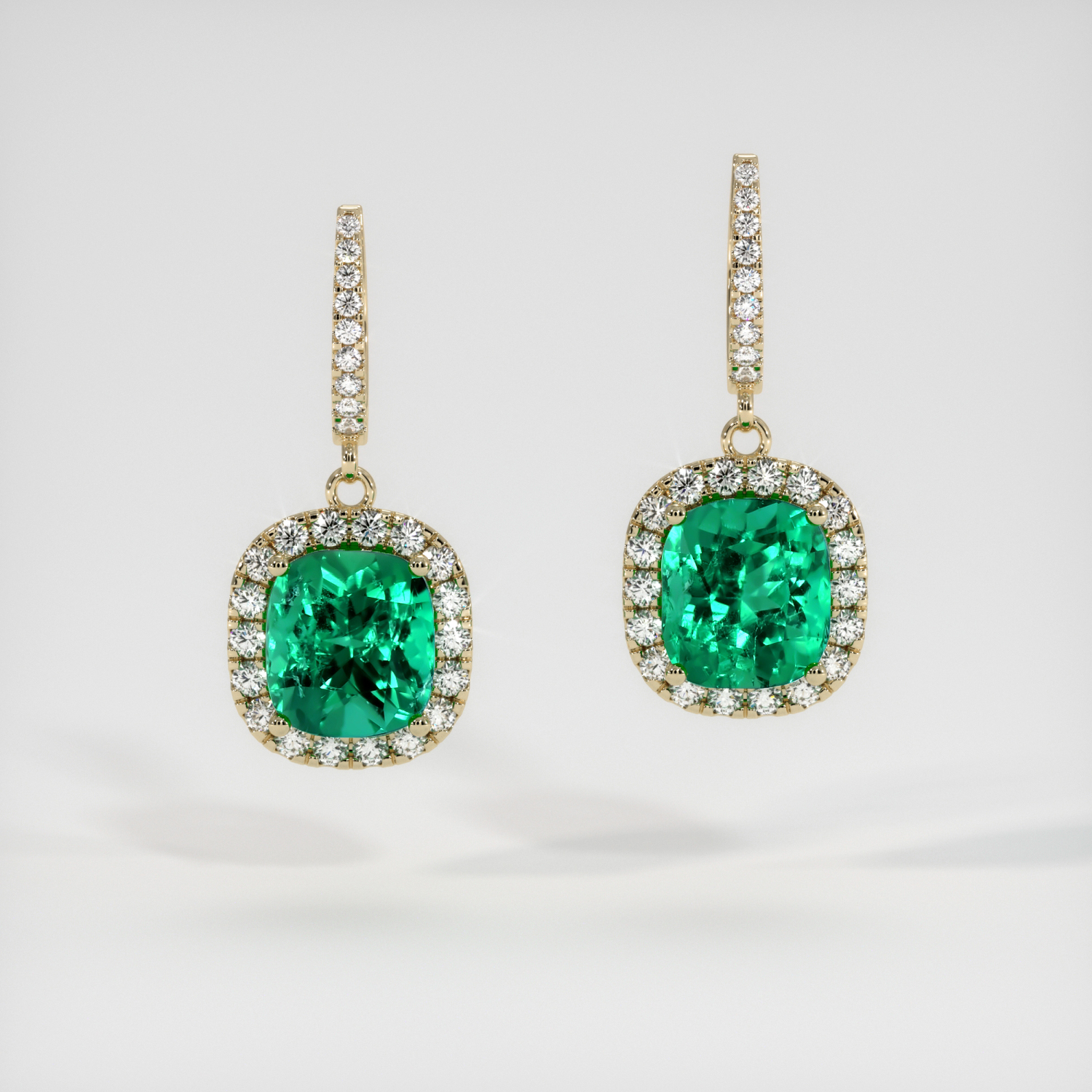 Pave Emerald Earrings 3.63 Ct.Tw.Total Carat Weight, 18K Yellow Gold