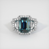 3.06 Ct. Greenish Blue Sapphire Ring, Platinum 950 1