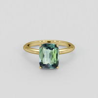 3.33 Ct. Bluish Green Sapphire Ring, 18K Yellow Gold 1