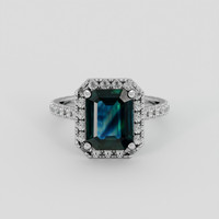 2.58 Ct. Bluish Green Sapphire Ring, 18K White Gold 1