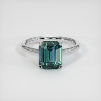 3.05 Ct. Bluish Green Sapphire Ring, 18K White Gold 1