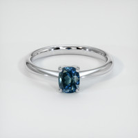 0.93 Ct. Greenish Blue Sapphire Ring, 18K White Gold 1