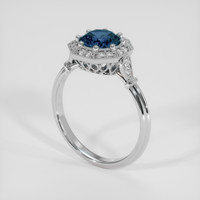 1.37 Ct. Greenish Blue Sapphire Ring, 18K White Gold 2