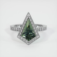 2.18 Ct. Green Sapphire Ring, 18K White Gold 1