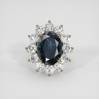 6.17 Ct. Greenish Blue Sapphire Ring, 18K Yellow Gold 1