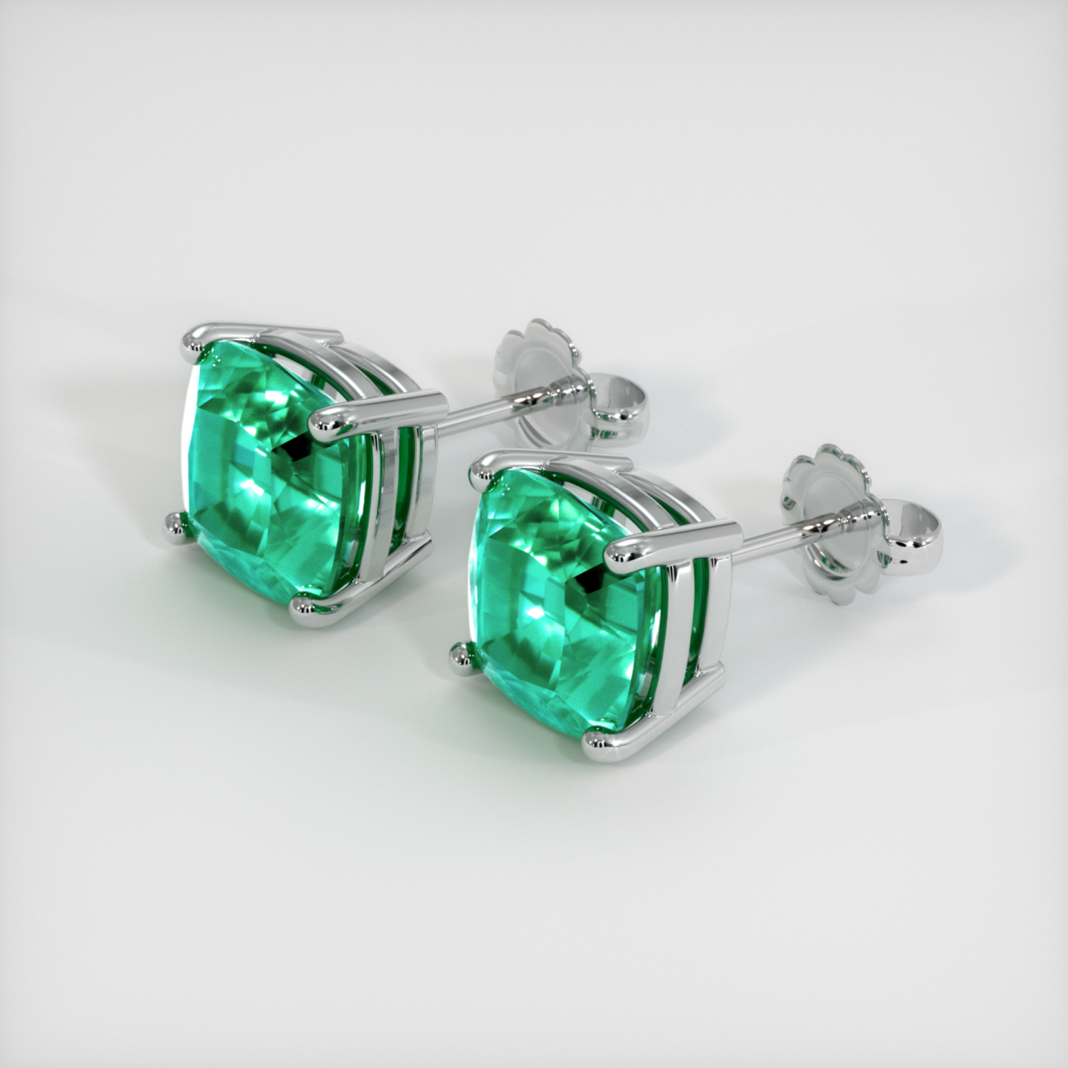 Raw emerald cushion prong earrings, square rough deep green emerald studs, natural emerald earrings in cheapest prong setting, genuine emerald studs