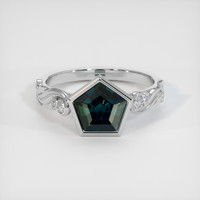 1.66 Ct. Greenish Blue Sapphire Ring, 18K White Gold 1