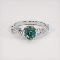 1.40 Ct. Bluish Green Sapphire Ring, 18K White Gold 1