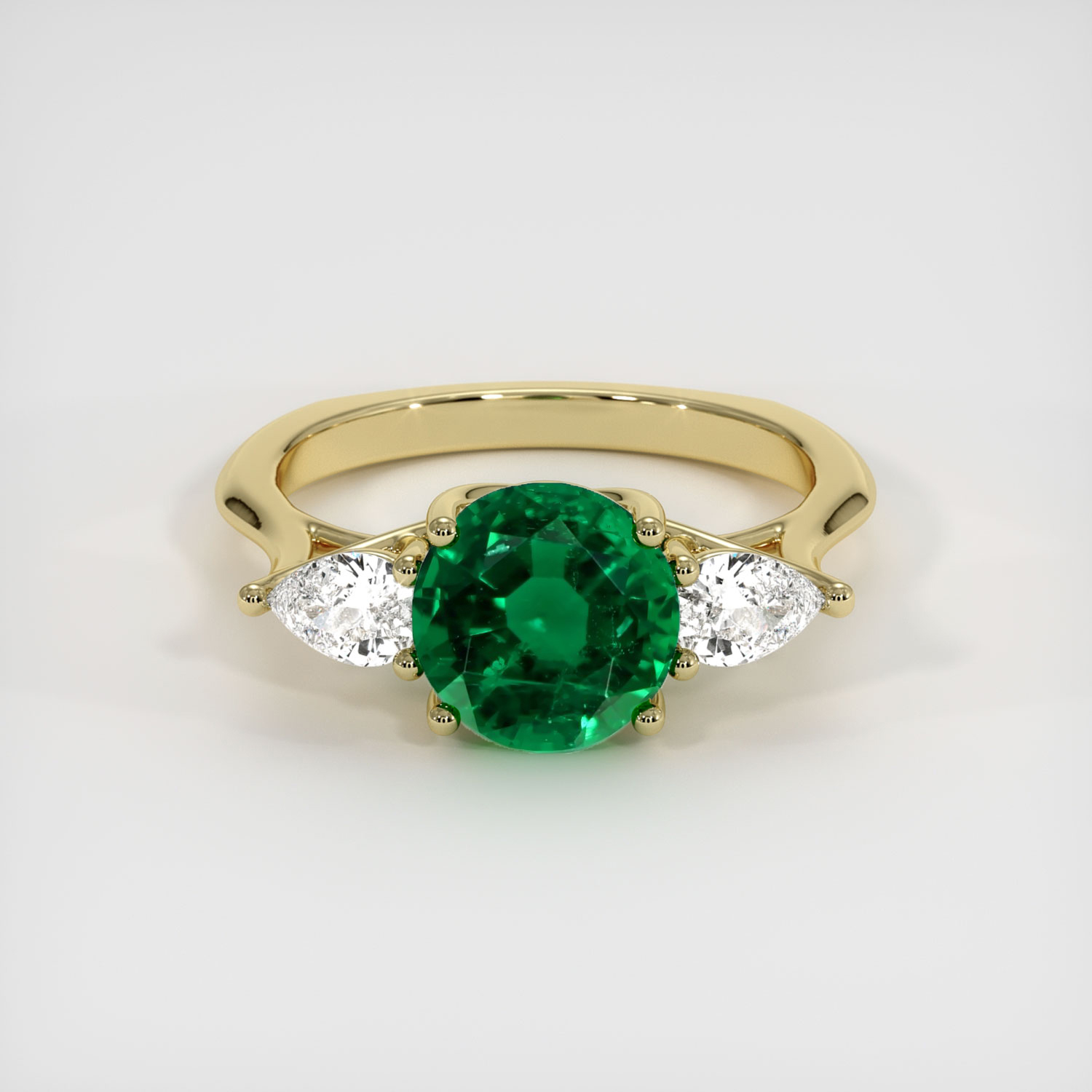 Three Stone Emerald Ring 1.71 Ct., 18K Yellow Gold