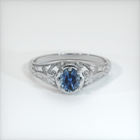 0.70 Ct. Greenish Blue Sapphire Ring, 10K White Gold 1