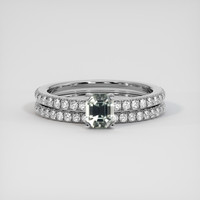 0.91 Ct. Bluish Grey Sapphire Ring, 18K White Gold 1