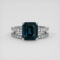3.50 Ct. Greenish Blue Sapphire Ring, 18K White Gold 1