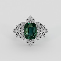 3.05 Ct. Bluish Green Sapphire Ring, Platinum 950 1