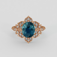 3.56 Ct. Greenish Blue Sapphire Ring, 18K Rose Gold 1