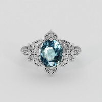 2.55 Ct. Greenish Blue Sapphire Ring, 14K White Gold 1