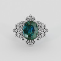 3.06 Ct. Greenish Blue Sapphire Ring, 14K White Gold 1