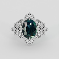3.50 Ct. Bluish Green Sapphire Ring, 18K White Gold 1
