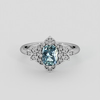 1.12 Ct. Greenish Blue Sapphire Ring, 18K White Gold 1