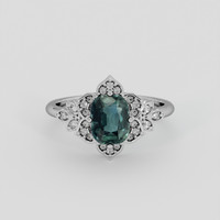 1.54 Ct. Bluish Green Sapphire Ring, 18K White Gold 1