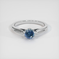 0.65 Ct. Greenish Blue Sapphire Ring, 14K White Gold 1