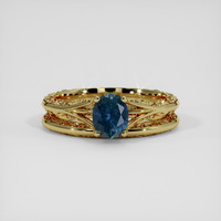 0.84 Ct. Greenish Blue Sapphire Ring, 14K Yellow Gold 1
