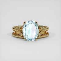 3.07 Ct. Blue Aquamarine Ring, 18K Yellow Gold 1