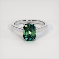 3.08 Ct. Bluish Green Sapphire Ring, 18K White Gold 1