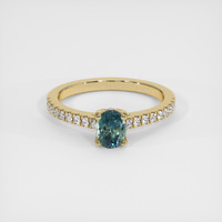 0.62 Ct. Greenish Blue Sapphire Ring, 18K Yellow Gold 1